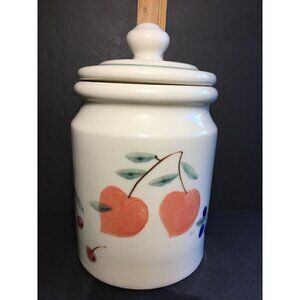 Hartstone Canister 9” Fruit Salad Stoneware Country Rustic Farmhouse Peach Plum